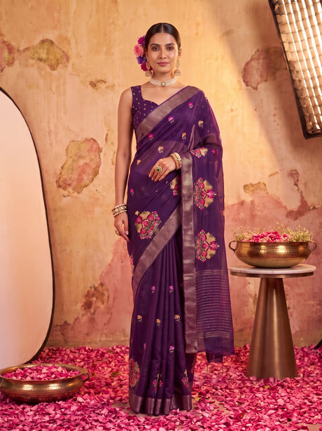 MIMOSA Jamun Jaipur Saree — front view on mannequin