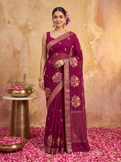 MIMOSA Magenta Jaipur Saree — front view on mannequin