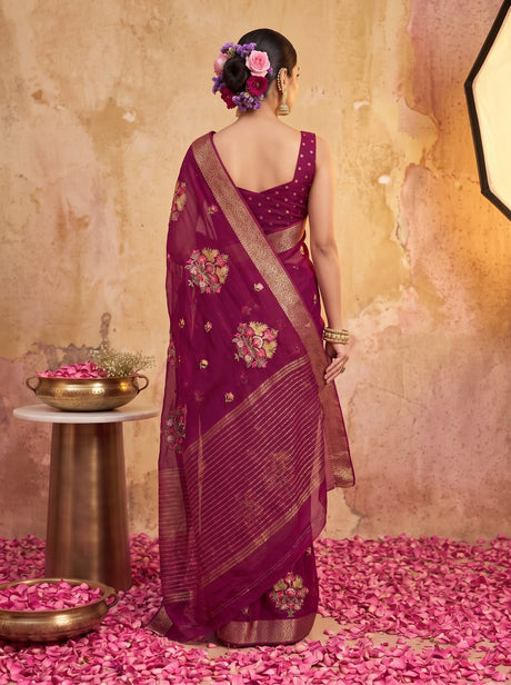 MIMOSA Magenta Jaipur Saree — pose 2 styling detail