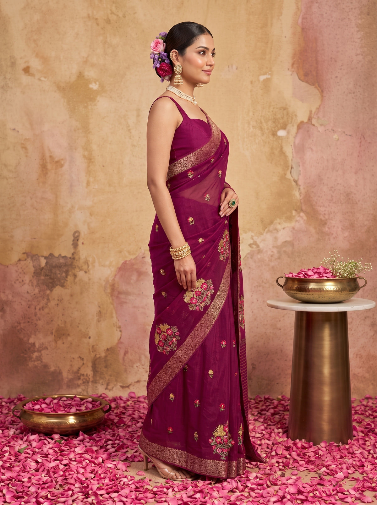 MIMOSA Magenta Jaipur Saree — pose 3 styling detail