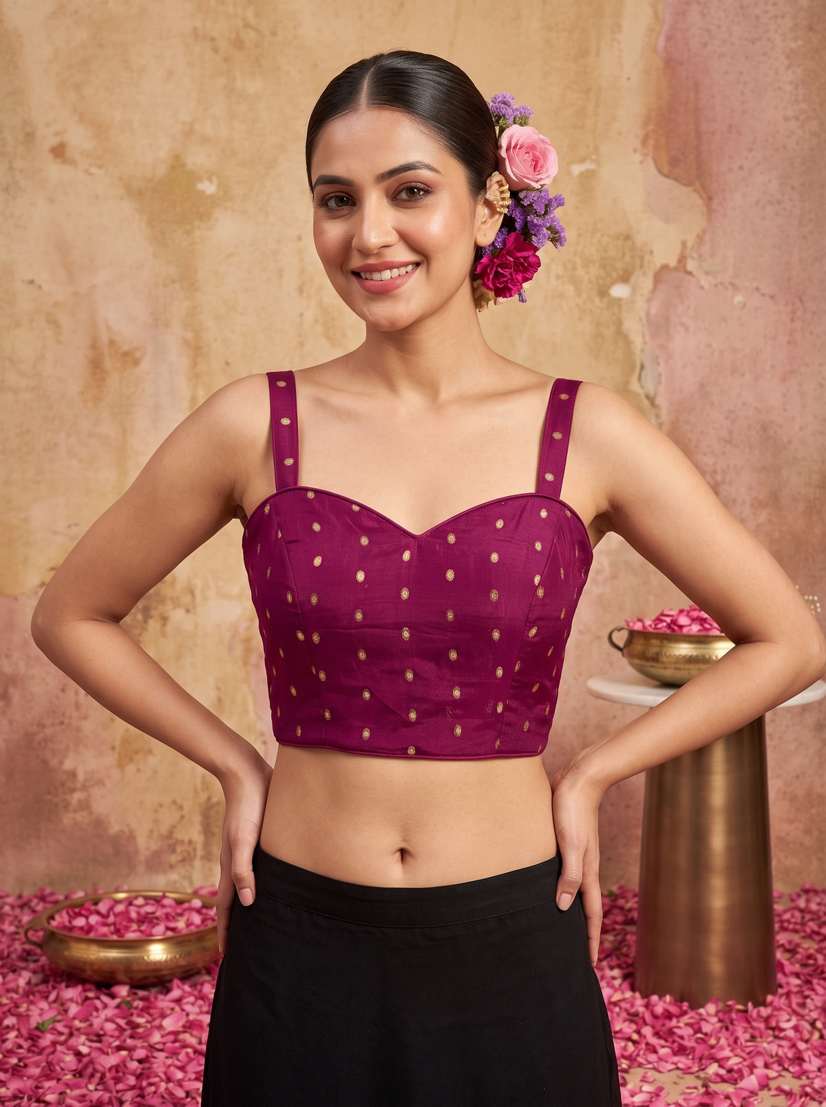 MIMOSA Magenta Jaipur Saree — blouse close-up