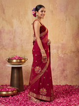 MIMOSA Maroon Jaipur Saree — pose 3 styling detail