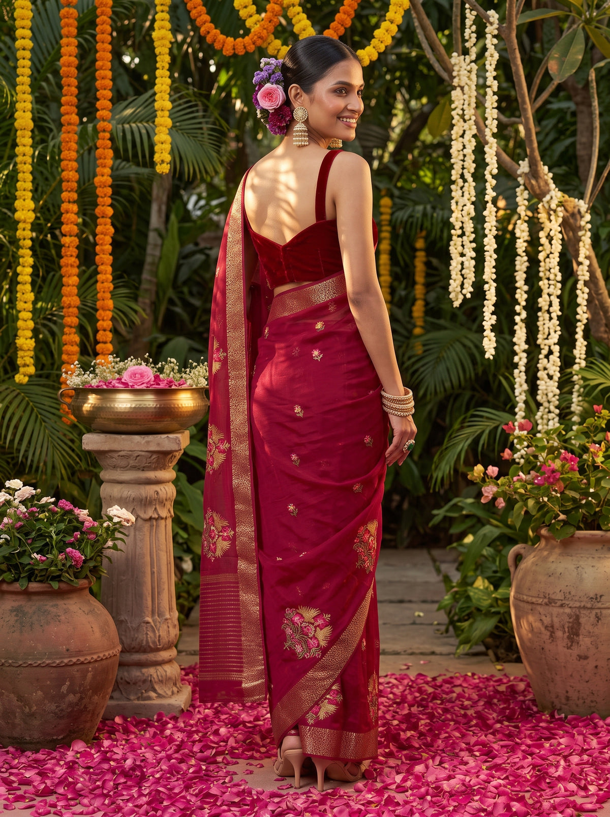 MIMOSA Maroon Jaipur Saree — pose 7 styling detail