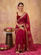 MIMOSA Maroon Jaipur Saree — pose 8 styling detail