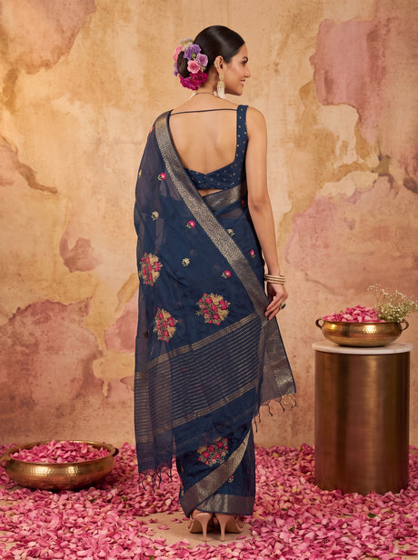 MIMOSA Navy Jaipur Saree — pose 2 styling detail