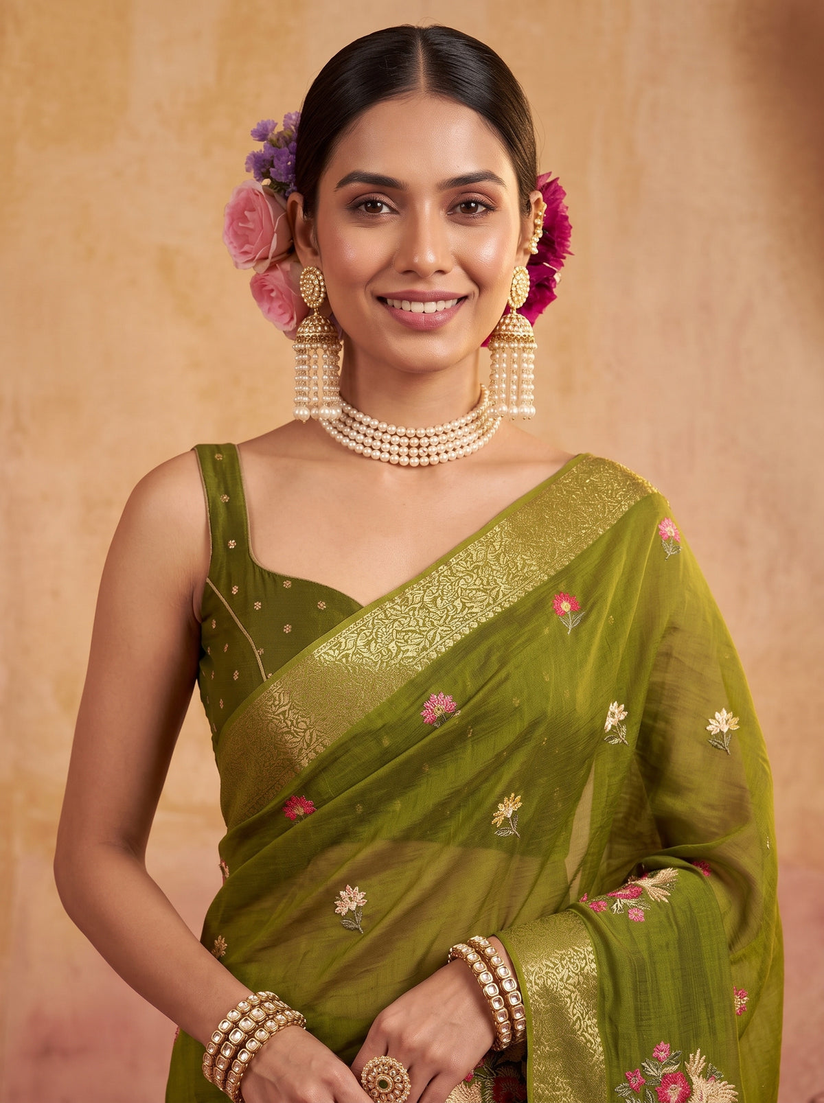 MIMOSA Olive Jaipur Saree — pose 10 styling detail