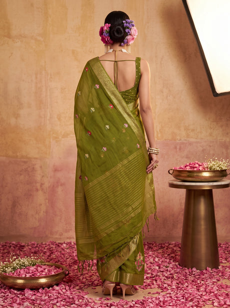 MIMOSA Olive Jaipur Saree — pose 2 styling detail