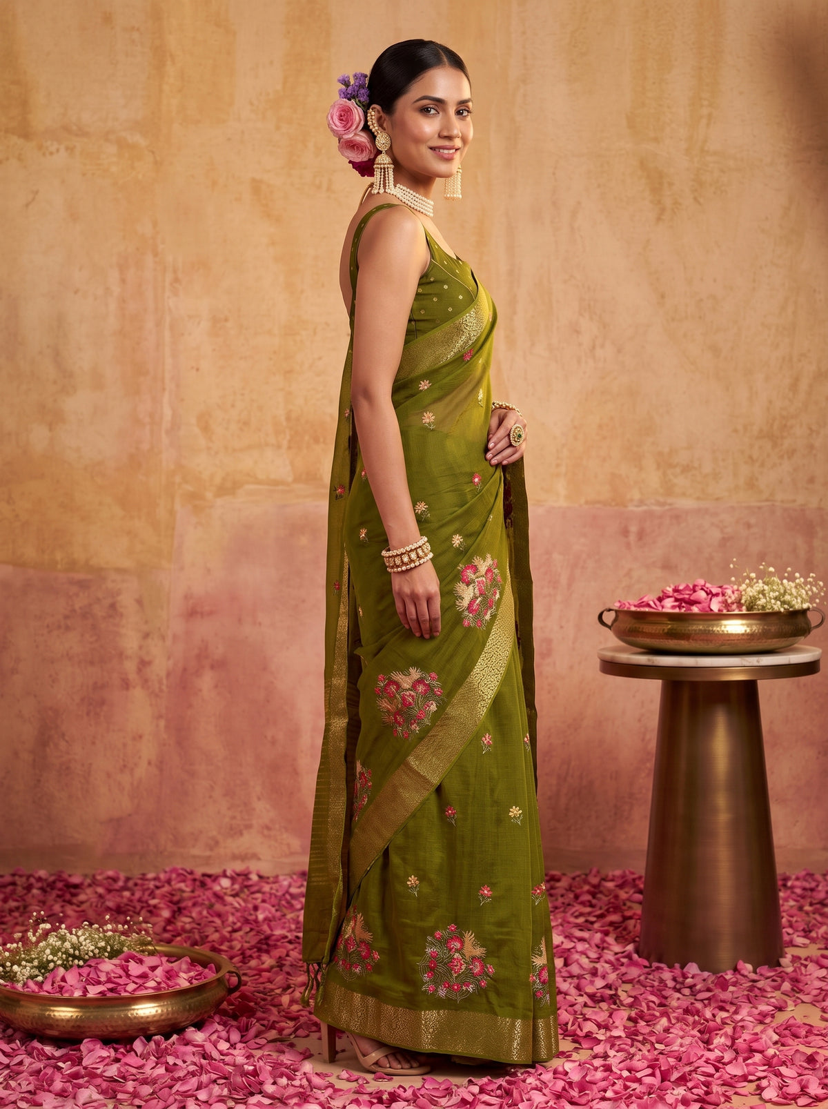 MIMOSA Olive Jaipur Saree — pose 5 styling detail