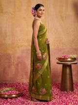 MIMOSA Olive Jaipur Saree — pose 5 styling detail