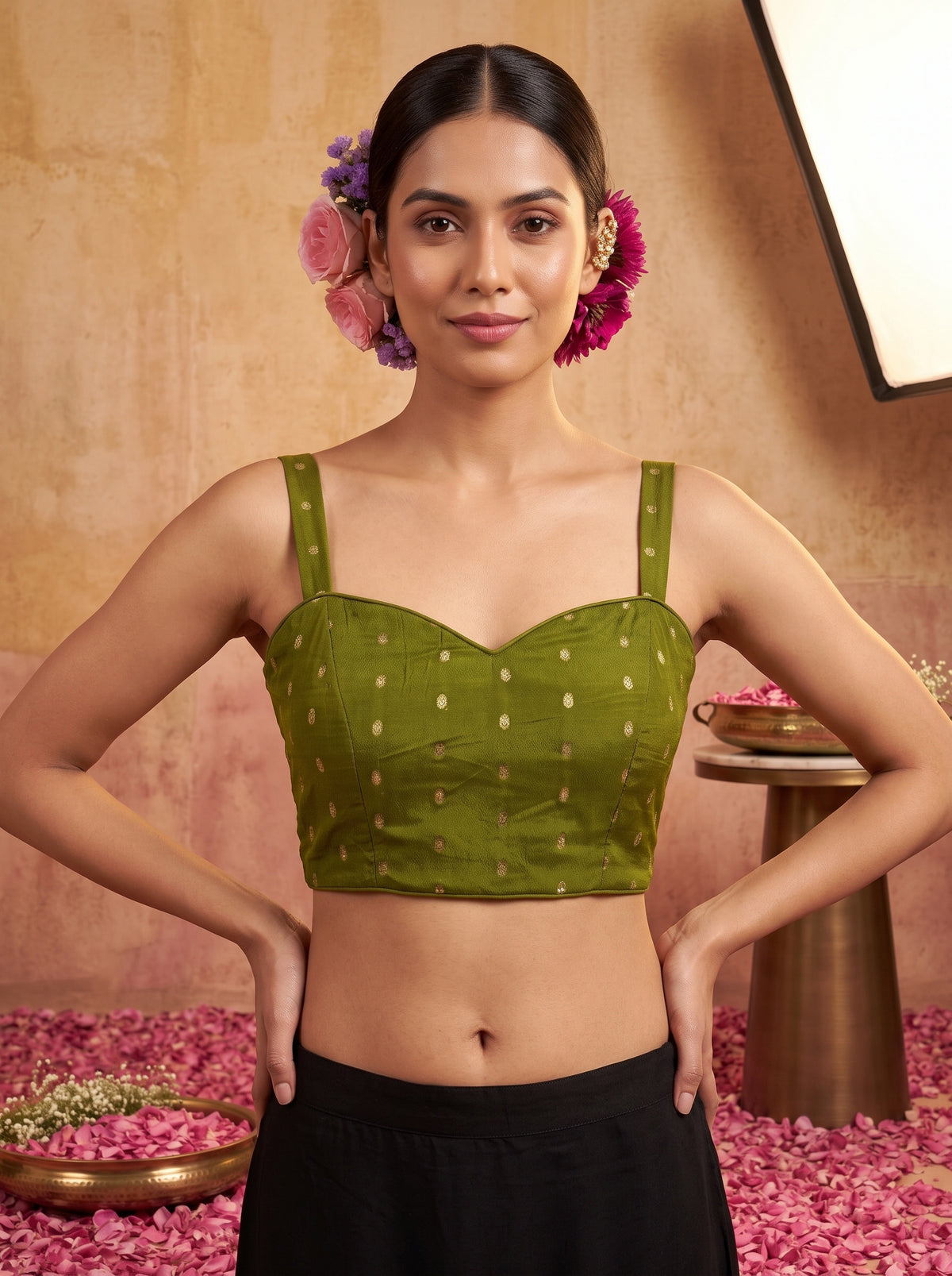 MIMOSA Olive Jaipur Saree — blouse close-up