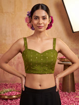 MIMOSA Olive Jaipur Saree — blouse close-up
