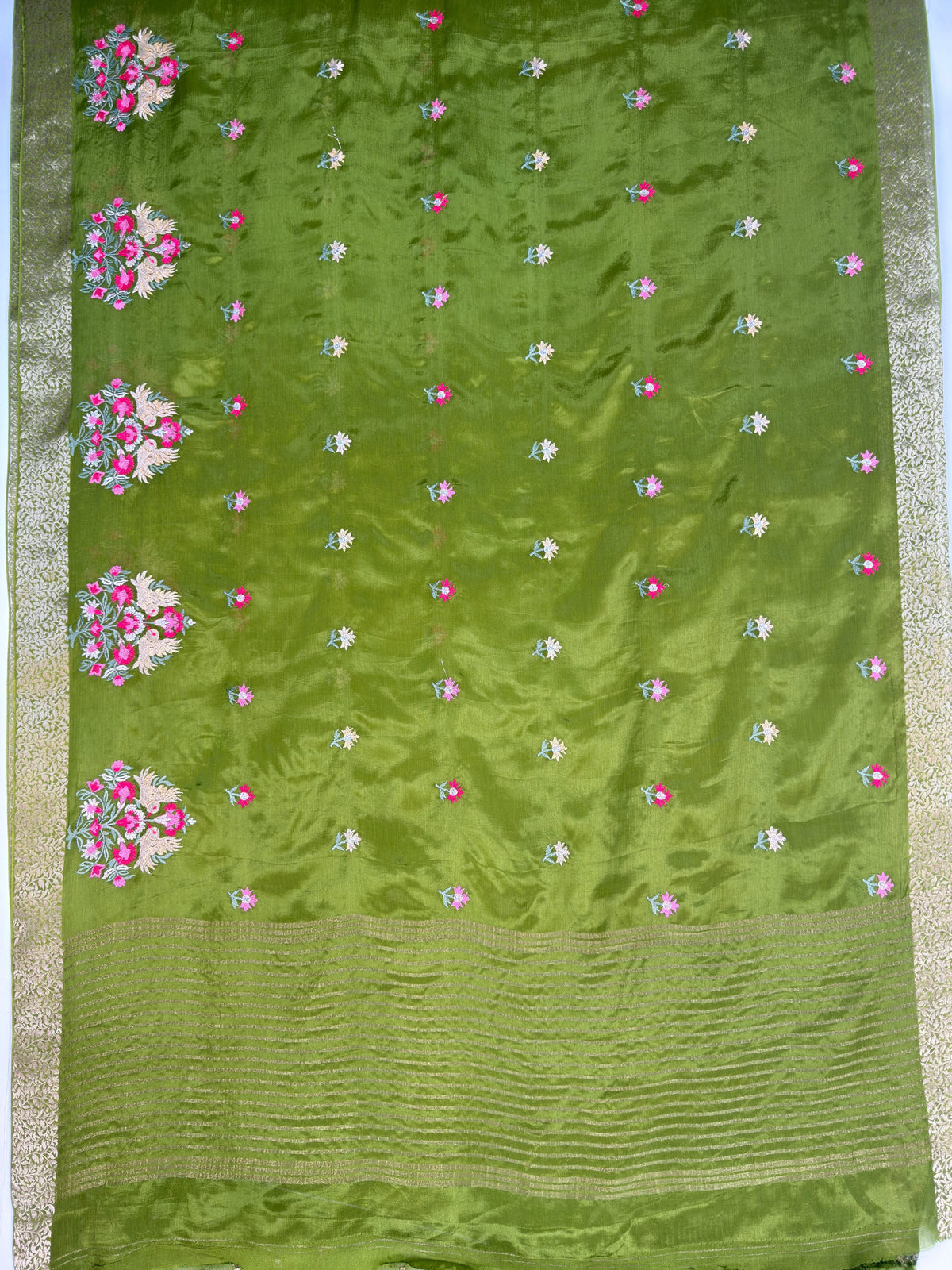 MIMOSA Olive Jaipur Saree — pallu and zari work detail