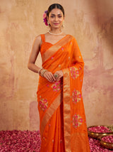 MIMOSA Orange Jaipur Saree — pose 10 styling detail