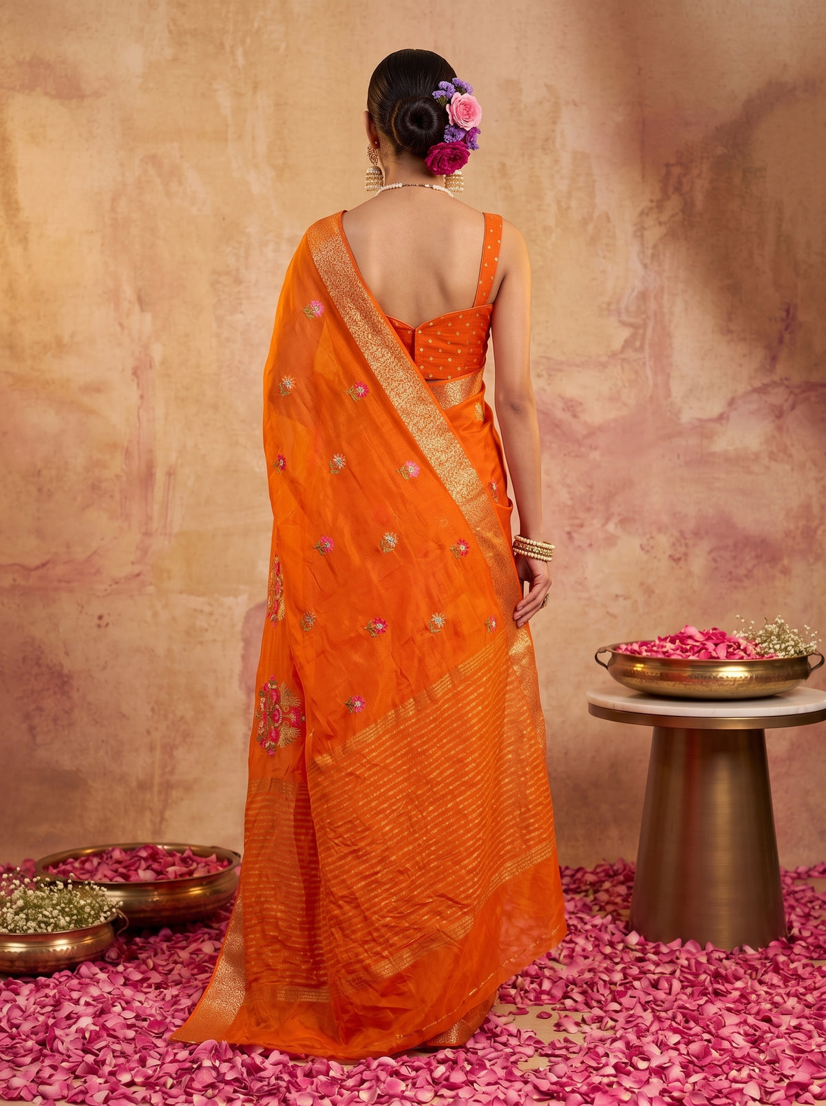 MIMOSA Orange Jaipur Saree — pose 2 styling detail