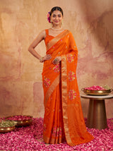 MIMOSA Orange Jaipur Saree — pose 4 styling detail