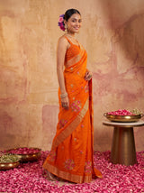 MIMOSA Orange Jaipur Saree — pose 5 styling detail
