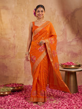 MIMOSA Orange Jaipur Saree — pose 6 styling detail