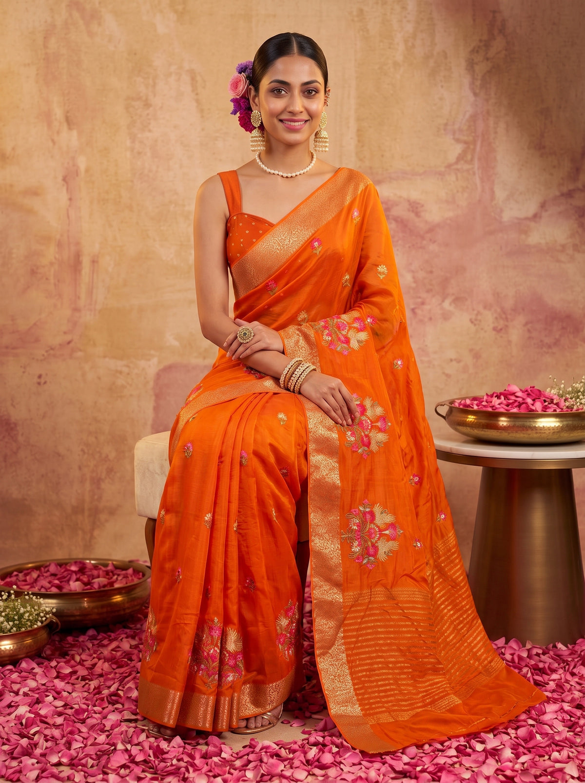 MIMOSA Orange Jaipur Saree — pose 8 styling detail