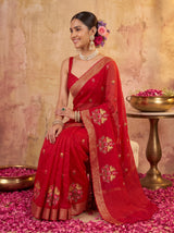 MIMOSA Red Jaipur Saree — pose 10 styling detail
