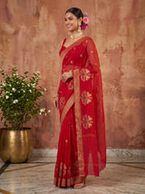 MIMOSA Red Jaipur Saree — pose 3 styling detail