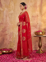 MIMOSA Red Jaipur Saree — pose 5 styling detail