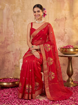 MIMOSA Red Jaipur Saree — pose 8 styling detail