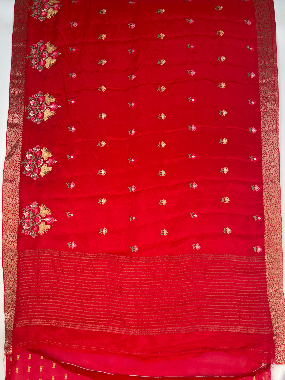 MIMOSA Red Jaipur Saree — pallu and zari work detail