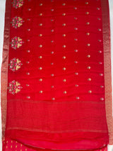 MIMOSA Red Jaipur Saree — pallu and zari work detail
