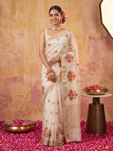 MIMOSA White Jaipur Saree — pose 10 styling detail