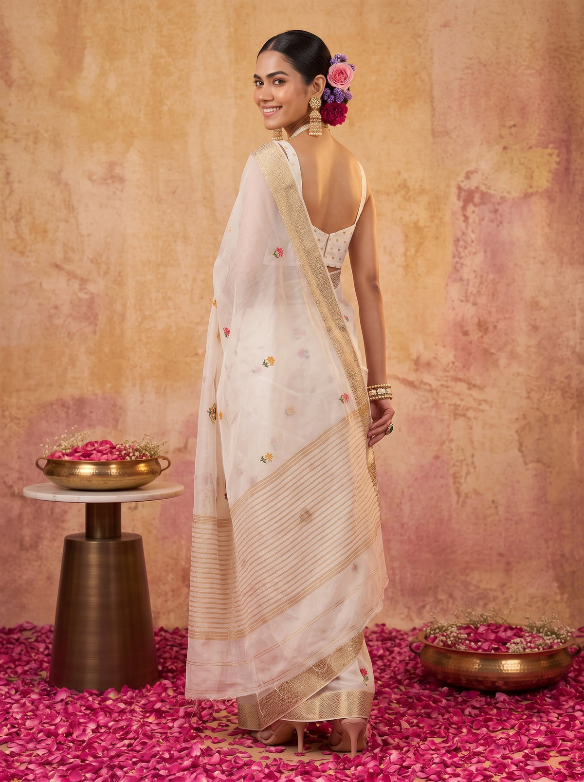 MIMOSA White Jaipur Saree — pose 7 styling detail