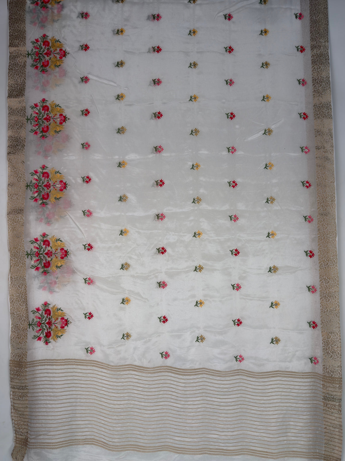 MIMOSA White Jaipur Saree — pallu and zari work detail