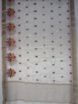MIMOSA White Jaipur Saree — pallu and zari work detail
