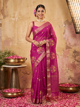 MIMOSA Wine Jaipur Saree — front view on mannequin
