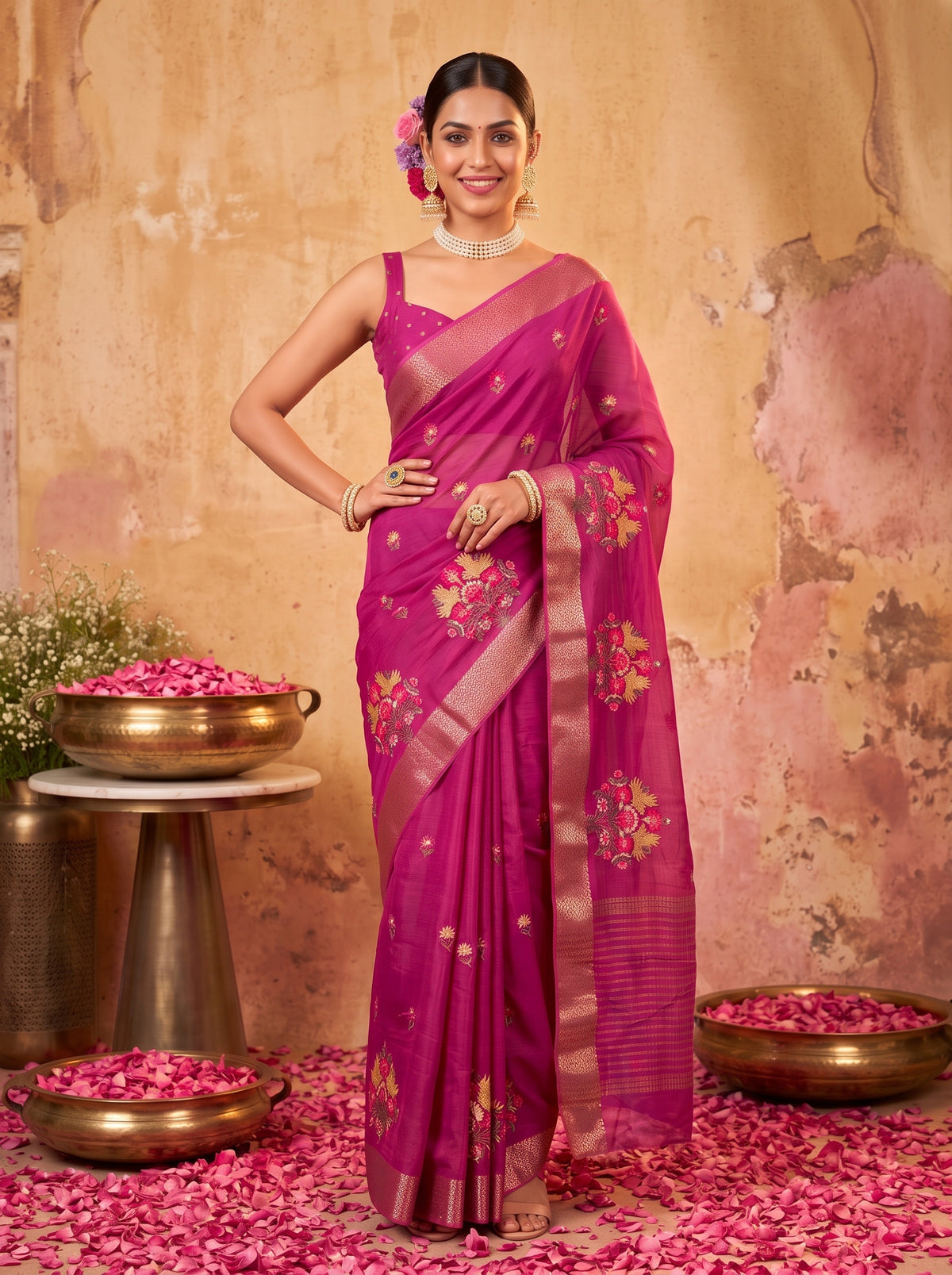 MIMOSA Wine Jaipur Saree — pose 4 styling detail