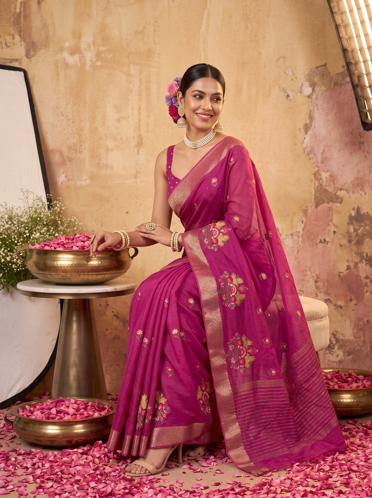 MIMOSA Wine Jaipur Saree — pose 5 styling detail