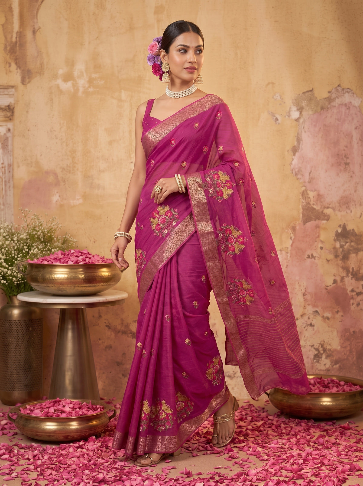 MIMOSA Wine Jaipur Saree — pose 6 styling detail