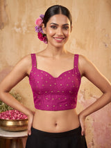 MIMOSA Wine Jaipur Saree — blouse close-up