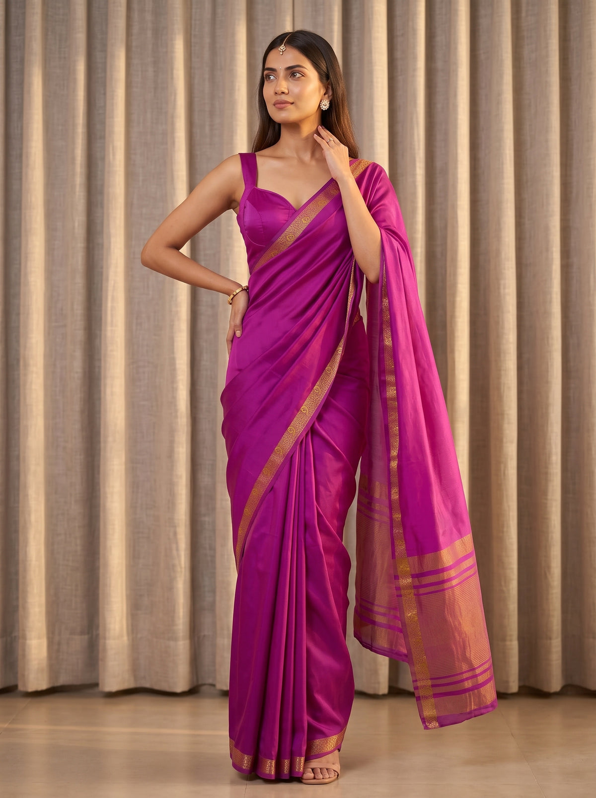 MIMOSA Lavender Mysore Silk Crepe Saree — pose 4 styling detail