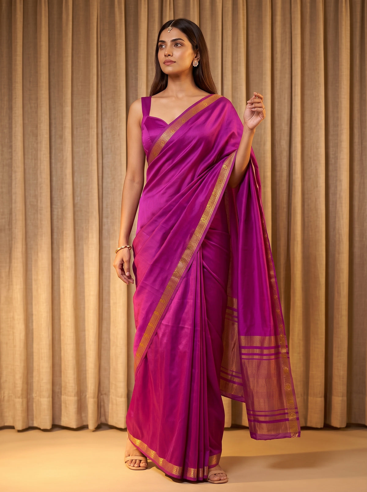 MIMOSA Lavender Mysore Silk Crepe Saree — pose 5 styling detail