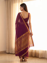 MIMOSA Wine Mysore Silk Crepe Saree — saree shot pallu body
