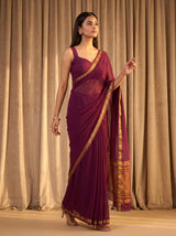 MIMOSA Wine Mysore Silk Crepe Saree — pose 5 styling detail