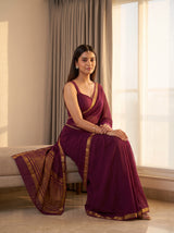 MIMOSA Wine Mysore Silk Crepe Saree — pose 8 styling detail