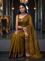 MIMOSA Chocolate Banarasi Raw Silk Saree — pose 8 styling detail