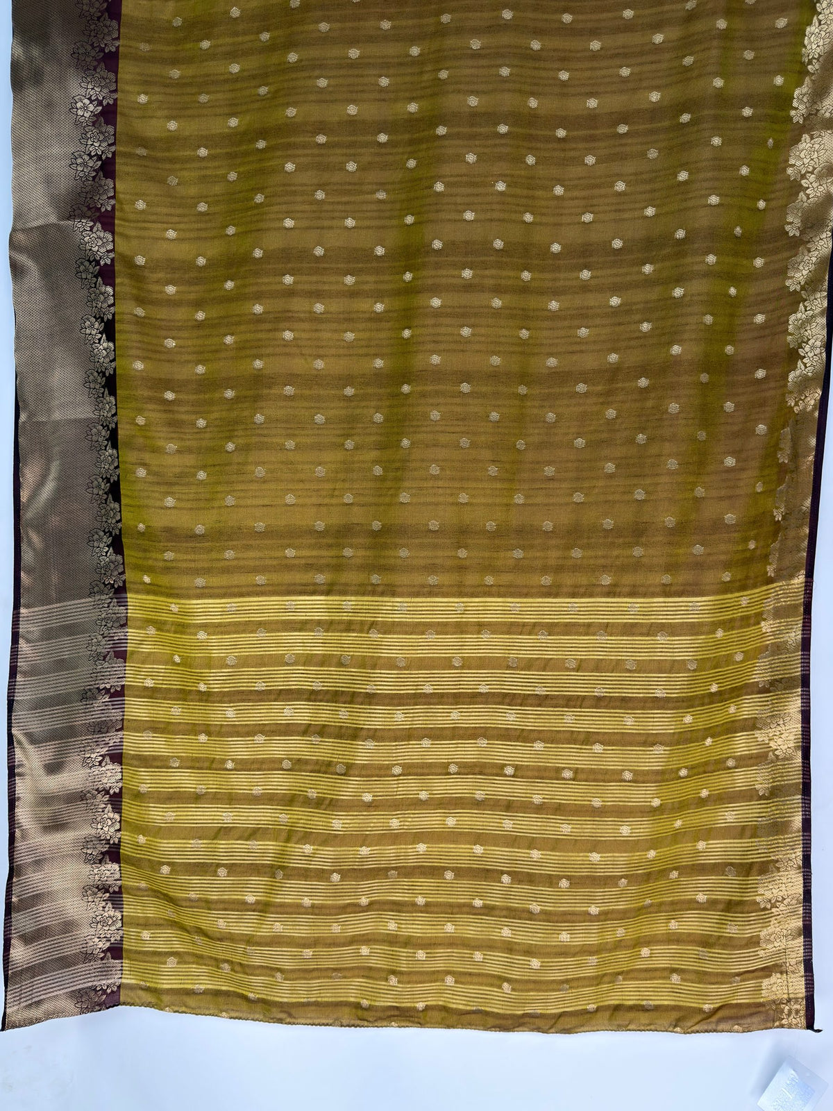 MIMOSA Chocolate Banarasi Raw Silk Saree — pallu and zari work detail