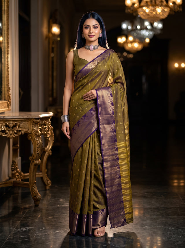 MIMOSA Jamun Banarasi Raw Silk Saree — Model wearing saree
