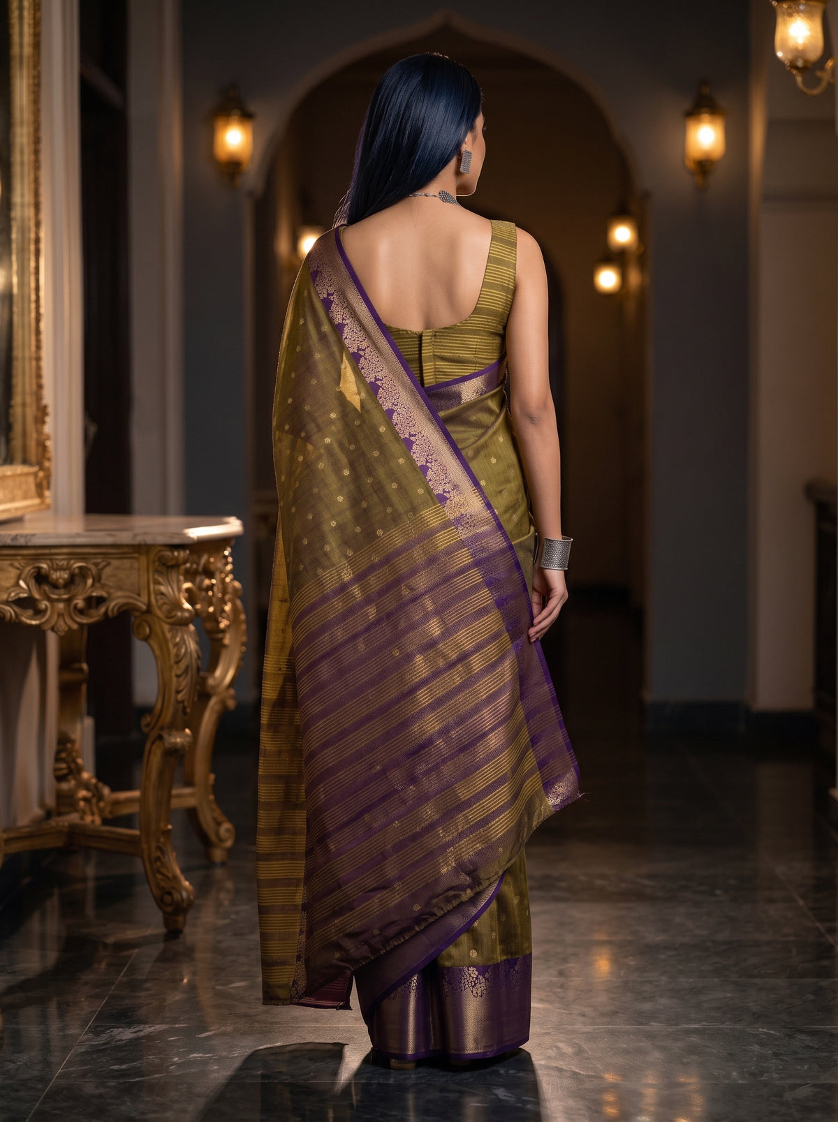 MIMOSA Jamun Banarasi Raw Silk Saree — Saree pallu and body details
