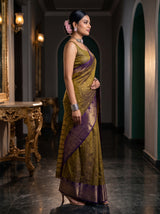 MIMOSA Jamun Banarasi Raw Silk Saree — pose 3 styling detail