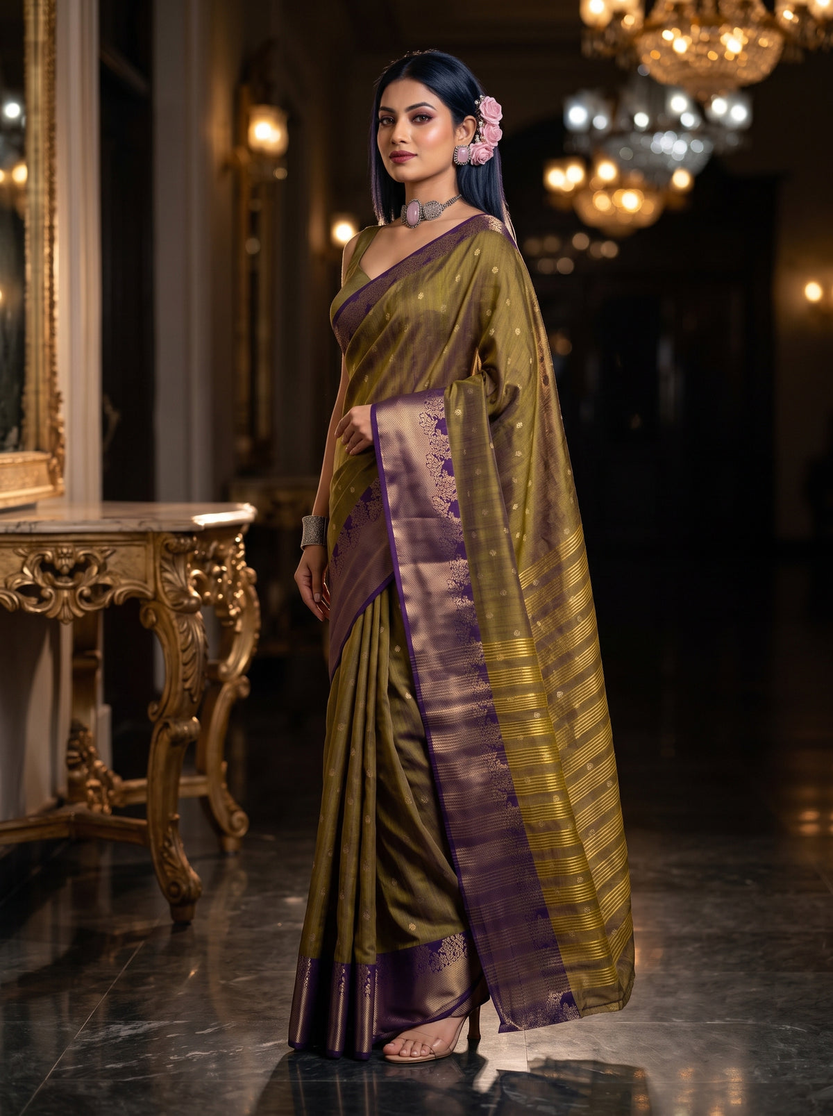 MIMOSA Jamun Banarasi Raw Silk Saree — pose 5 styling detail