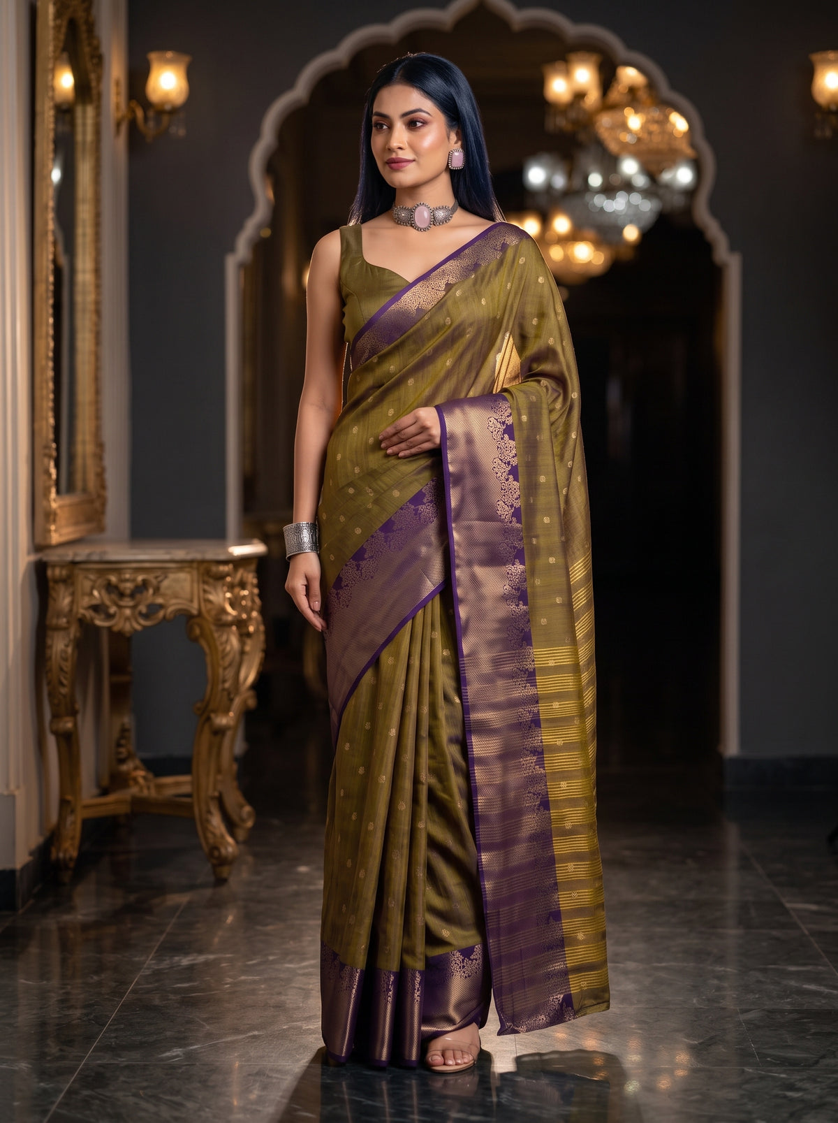 MIMOSA Jamun Banarasi Raw Silk Saree — pose 7 styling detail