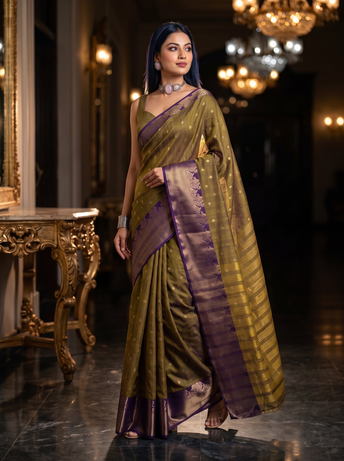 MIMOSA Jamun Banarasi Raw Silk Saree — pose 9 styling detail